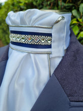 Load image into Gallery viewer, ERA Euro Lyndal Regal White Satin with Crystal & Navy Trim