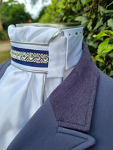 Load image into Gallery viewer, ERA Euro Lyndal Regal White Satin with Crystal & Navy Trim