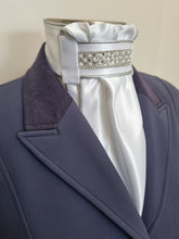 Load image into Gallery viewer, ERA Euro Lyndal Regal Stock Tie - White Satin with silver piping & crystal and pearl trim