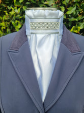 Load image into Gallery viewer, ERA Euro Lyndal Regal Stock Tie - White Satin with silver piping & crystal and pearl trim