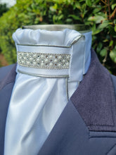 Load image into Gallery viewer, ERA Euro Lyndal Regal Stock Tie - White Satin with silver piping & crystal and pearl trim