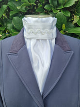 Load image into Gallery viewer, ERA Euro Lyndal Regal Stock tie - White Satin with white piping and small pearl trim