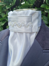 Load image into Gallery viewer, ERA Euro Lyndal Regal Stock tie - White Satin with white piping and small pearl trim