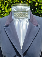 Load image into Gallery viewer, ERA Euro Lyndal Regal Stock Tie - White Satin with silver piping & crystal and pearl trim