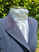 Load image into Gallery viewer, ERA Euro Lyndal Regal Stock Tie - White Satin with silver piping & crystal and pearl trim