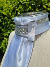 Load image into Gallery viewer, ERA Euro Lyndal Regal Stock Tie - White Satin with silver piping & crystal and pearl trim