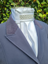 Load image into Gallery viewer, ERA Euro Lyndal Regal Stock Tie - White Satin with silver piping & crystal and pearl trim