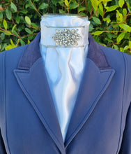 Load image into Gallery viewer, ERA Euro Lyndal Stock Tie - White satin with Silver piping & silver Embellishment