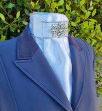 Load image into Gallery viewer, ERA Euro Lyndal Stock Tie - White satin with Silver piping & silver Embellishment