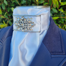 Load image into Gallery viewer, ERA Euro Lyndal Stock Tie - White satin with Silver piping & silver Embellishment