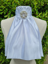 Load image into Gallery viewer, ERA Euro Charize - Pre-tied Stock Tie - White Satin with or without Crystals - pearl & crystal brooch