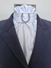 Load image into Gallery viewer, ERA EURO CHARIZE STOCKTIE - White satin with white piping & horse shoe brooch