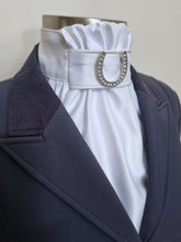 Load image into Gallery viewer, ERA EURO CHARIZE STOCKTIE - White satin with white piping & horse shoe brooch
