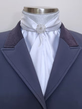 Load image into Gallery viewer, ERA Elle Stardust Stock Tie - White Satin Soft Ties with Silver Stardust and Brooch
