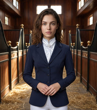 Load image into Gallery viewer, ERA Euro Elle Split Collar Stock Tie - Soft Ties with Split collar, silver piping, Swarovski Elements, and Brooch