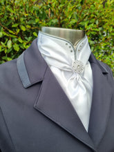 Load image into Gallery viewer, ERA Elle Stock Tie - Soft Ties with Split collar, silver piping and Brooch