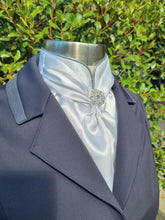 Load image into Gallery viewer, ERA Elle Stock Tie - Soft Ties with Split collar, silver piping and Brooch