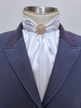 Load image into Gallery viewer, ERA Elle Stardust Stock Tie - White Satin Soft Ties with Gold Stardust and Brooch