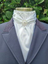 Load image into Gallery viewer, ERA Elle Pre-tied Stock Tie - White satin Soft Ties with Scattered Sparkles & Brooch