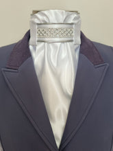Load image into Gallery viewer, ERA Euro Lyndal Regal Stock Tie - White Satin with silver piping & crystal and pearl trim