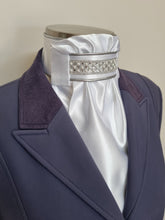 Load image into Gallery viewer, ERA Euro Lyndal Regal Stock Tie - White Satin with silver piping & crystal and pearl trim