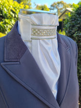 Load image into Gallery viewer, ERA Euro Lyndal Regal Stock Tie - White Satin with silver piping & crystal and pearl trim