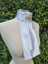 Load image into Gallery viewer, ERA Euro Lyndal Stock Tie - White satin with Plume Embellishment - Silver or rose gold