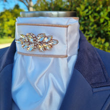 Load image into Gallery viewer, ERA Euro Lyndal Stock Tie - White satin with Rose Gold Embellishment