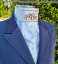 Load image into Gallery viewer, ERA Euro Lyndal Stock Tie - White satin with Rose Gold Embellishment