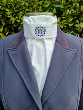 Load image into Gallery viewer, ERA EURO LYNDAL COTTON STOCK TIE - White 100% cotton with clear, sapphire and Royal Blue crystals