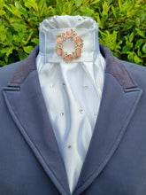 Load image into Gallery viewer, ERA Euro Charize - Pre-tied Stock Tie - White Satin with or without Crystals & choice of brooch