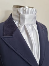 Load image into Gallery viewer, ERA EURO CHARIZE STOCKTIE - White satin with piping and silver brooch