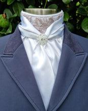 Load image into Gallery viewer, ERA Elle Stock Tie - Soft Ties with Mushroom Taupe Lace detail and Brooch