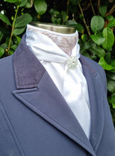 Load image into Gallery viewer, ERA Elle Stock Tie - Soft Ties with Mushroom Taupe Lace detail and Brooch