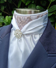 Load image into Gallery viewer, ERA Elle Stock Tie - Soft Ties with Mushroom Taupe Lace detail and Brooch