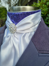Load image into Gallery viewer, ERA Elle Stock Tie - Soft Ties with Purple sequins & brooch