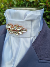 Load image into Gallery viewer, ERA Euro Lyndal Stock Tie - White satin with Rose Gold Embellishment