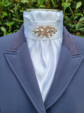 Load image into Gallery viewer, ERA Euro Lyndal Stock Tie - White satin with Rose Gold Embellishment