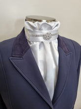 Load image into Gallery viewer, ERA EURO KARA Stock Tie – White gathered satin with silver crystal trim and silver brooch
