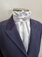 Load image into Gallery viewer, ERA EURO KARA Stock Tie – White gathered satin with silver crystal trim and silver brooch