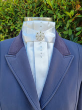 Load image into Gallery viewer, ERA Euro Adeline Stock Tie - White satin with Crystal detail down the centre