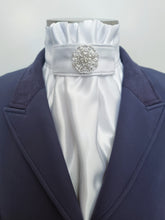 Load image into Gallery viewer, ERA EURO CHARIZE STOCKTIE - White satin with piping and silver brooch