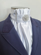 Load image into Gallery viewer, ERA EURO CHARIZE STOCKTIE - White satin with piping and silver brooch