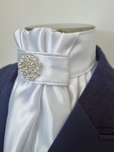 Load image into Gallery viewer, ERA EURO CHARIZE STOCKTIE - White satin with piping and silver brooch