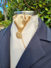 Load image into Gallery viewer, ERA HARLEY STOCK TIE - Cream satin, gold piping and brooch