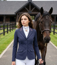 Load image into Gallery viewer, ERA HARLEY STOCK TIE - White satin, Rose Gold metallic piping and brooch