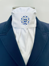 Load image into Gallery viewer, ERA EURO LYNDAL COTTON STOCK TIE - White 100% cotton with clear and Royal Blue crystals
