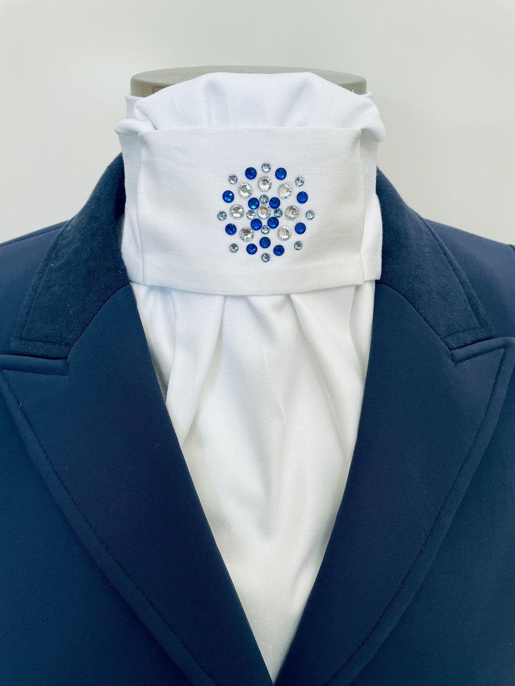 ERA EURO LYNDAL COTTON STOCK TIE - White 100% cotton with clear and Royal Blue crystals