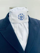 Load image into Gallery viewer, ERA EURO LYNDAL COTTON STOCK TIE - White 100% cotton with clear and Royal Blue crystals
