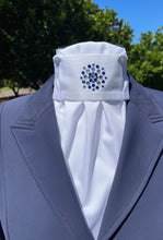 Load image into Gallery viewer, ERA EURO LYNDAL COTTON STOCK TIE - White 100% cotton with clear and Royal Blue crystals